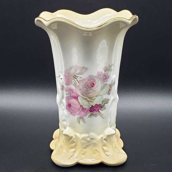 Old Foley by James Kent Yellow White Pink Rose Bouquet Ceramic Vase - Picture 8 of 13